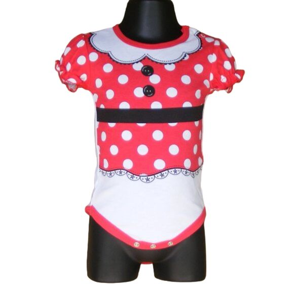DISNEY Minnie Mouse Bodysuit, 6-9M, SS, Polka Dots. Summery - Picture 1 of 7